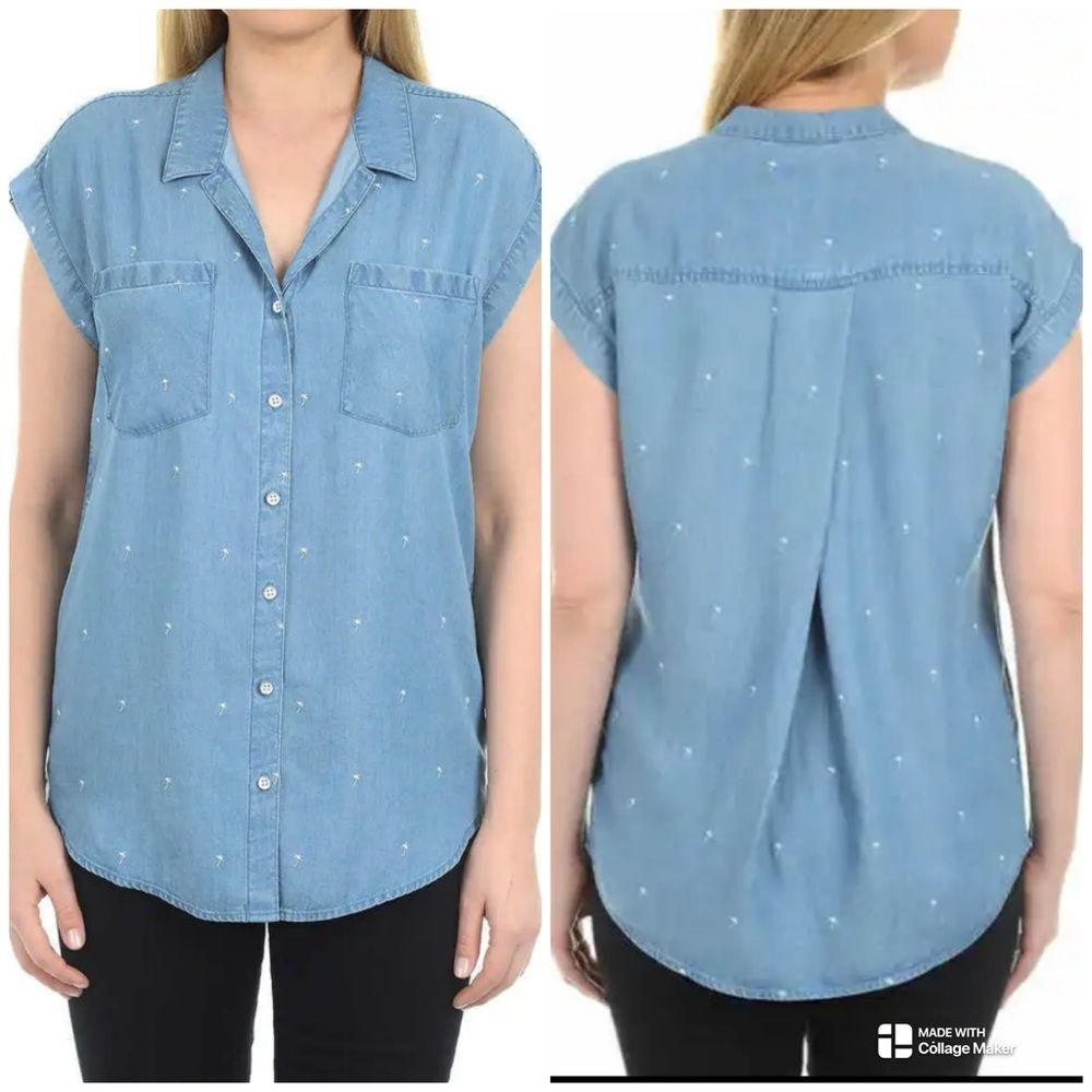 JACHS GIRLFRIEND Cap Sleeve Button-up Blouse